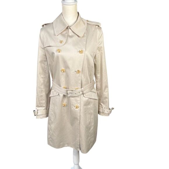 Brooks Brothers Double Breasted Belted Trench Coat Light Cream Size 10 - Picture 1 of 11